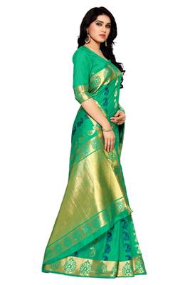 Mimosa Green Art Silk Kanjivaram Style Saree With Blouse 3