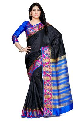 Mimosa Black Tussar Silk Kanjivaram Style Saree With Blouse 1