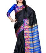 Mimosa Black Tussar Silk Kanjivaram Style Saree With Blouse