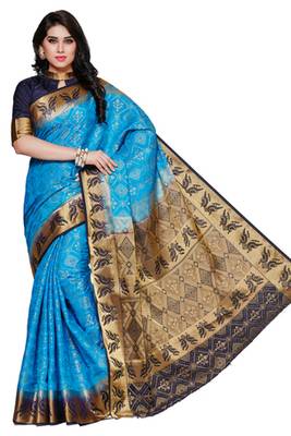 Mimosa Blue Tussar Silk Patola Kanjivaram Style Saree With Blouse 2