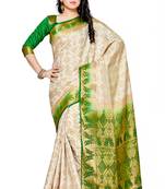 Mimosa Off White Tussar Silk Patola Kanjivaram Style Saree With Blouse