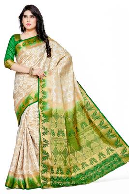 Mimosa Off White Tussar Silk Patola Kanjivaram Style Saree With Blouse 2