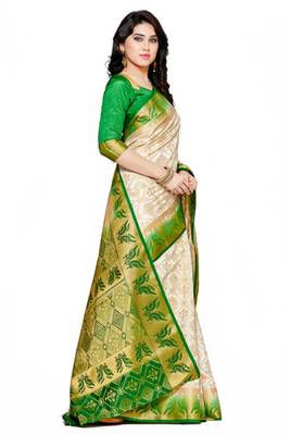 Mimosa Off White Tussar Silk Patola Kanjivaram Style Saree With Blouse 3