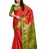 Mimosa Red Tussar Silk Patola Kanjivaram Style Saree With Blouse