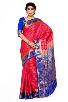 Mimosa Pink Tussar Silk Patola Faux Kanjivaram Style Saree With Blouse 1