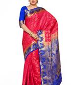 Mimosa Pink Tussar Silk Patola Faux Kanjivaram Style Saree With Blouse