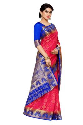 Mimosa Pink Tussar Silk Patola Faux Kanjivaram Style Saree With Blouse 3