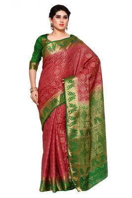 Mimosa Coral Tussar Silk Patola Kanjivaram Style Saree With Blouse 1