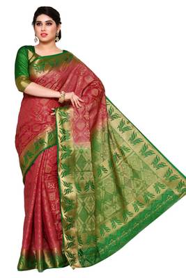 Mimosa Coral Tussar Silk Patola Kanjivaram Style Saree With Blouse 2