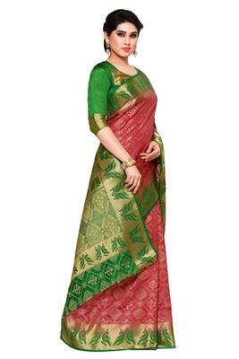 Mimosa Coral Tussar Silk Patola Kanjivaram Style Saree With Blouse 3