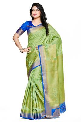 Mimosa Green Art Silk Kanjivaram Style Saree With Blouse 1