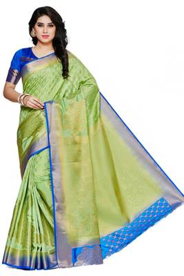 Mimosa Green Art Silk Kanjivaram Style Saree With Blouse 2