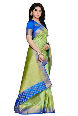 Mimosa Green Art Silk Kanjivaram Style Saree With Blouse 3