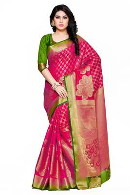 Mimosa Pink Art Silk Faux Kanjivaram Style Saree With Blouse 1