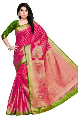 Mimosa Pink Art Silk Faux Kanjivaram Style Saree With Blouse 2