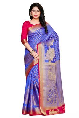 Mimosa Blue Art Silk Kanjivaram Style Saree With Blouse 1