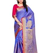 Mimosa Blue Art Silk Kanjivaram Style Saree With Blouse