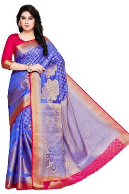 Mimosa Blue Art Silk Kanjivaram Style Saree With Blouse 2