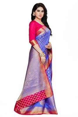 Mimosa Blue Art Silk Kanjivaram Style Saree With Blouse 3