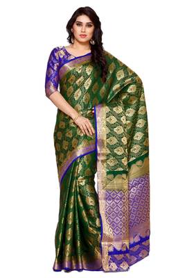 Mimosa Green Art Silk Kanjivaram Style Saree With Blouse 1