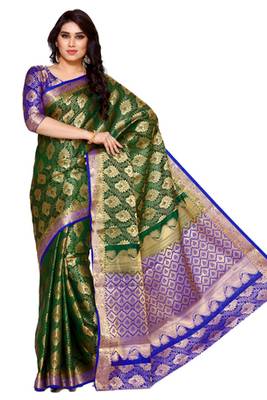 Mimosa Green Art Silk Kanjivaram Style Saree With Blouse 2
