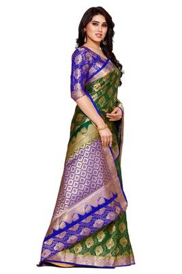 Mimosa Green Art Silk Kanjivaram Style Saree With Blouse 3