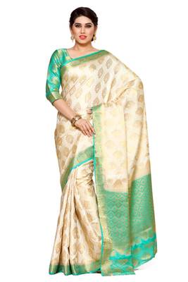 Mimosa Beige Art Silk Kanjivaram Style Saree With Blouse 1