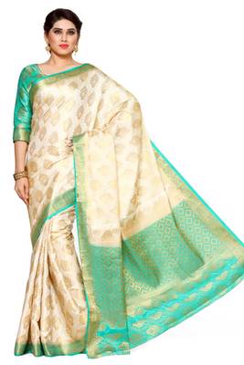 Mimosa Beige Art Silk Kanjivaram Style Saree With Blouse 2