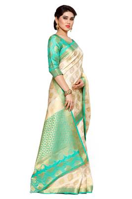 Mimosa Beige Art Silk Kanjivaram Style Saree With Blouse 3