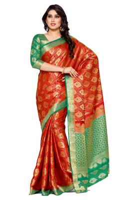 Mimosa Rust Art Silk Kanjivaram Style Saree With Blouse 1