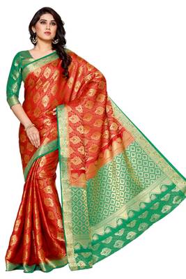 Mimosa Rust Art Silk Kanjivaram Style Saree With Blouse 2