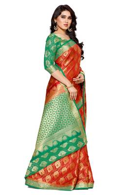 Mimosa Rust Art Silk Kanjivaram Style Saree With Blouse 3