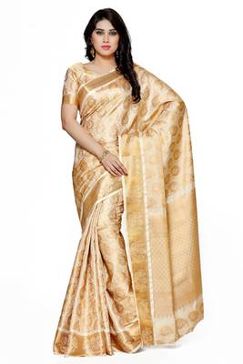 Mimosa Beige Art Silk Kanjivaram Style Saree With Blouse 1