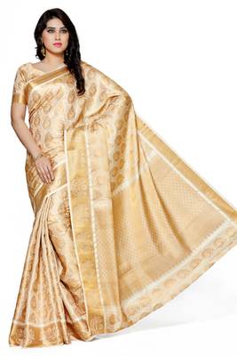 Mimosa Beige Art Silk Kanjivaram Style Saree With Blouse 2