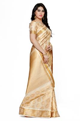 Mimosa Beige Art Silk Kanjivaram Style Saree With Blouse 3