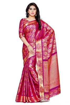 Mimosa Pink Art Silk Kanjivaram Style Saree With Blouse 1