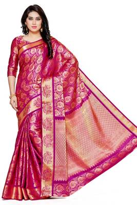 Mimosa Pink Art Silk Kanjivaram Style Saree With Blouse 2