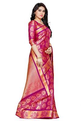 Mimosa Pink Art Silk Kanjivaram Style Saree With Blouse 3