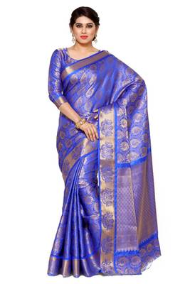 Mimosa Blue Art Silk Kanjivaram Style Saree With Blouse 1