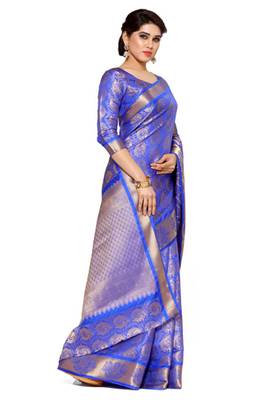 Mimosa Blue Art Silk Kanjivaram Style Saree With Blouse 3