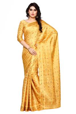 Mimosa Yellow Art Silk Kanjivaram Style Saree With Blouse 1