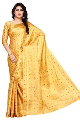 Mimosa Yellow Art Silk Kanjivaram Style Saree With Blouse 2