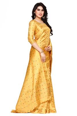 Mimosa Yellow Art Silk Kanjivaram Style Saree With Blouse 3