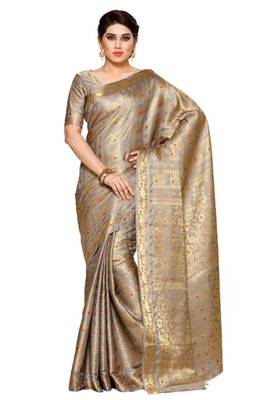 Mimosa Taupe Art Silk Kanjivaram Style Saree With Blouse 1