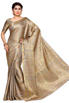 Mimosa Taupe Art Silk Kanjivaram Style Saree With Blouse 2