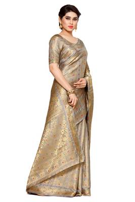 Mimosa Taupe Art Silk Kanjivaram Style Saree With Blouse 3