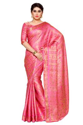 Mimosa Pink Art Silk Kanjivaram Style Saree With Blouse 1