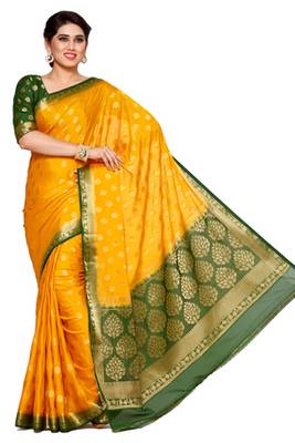 Mimosa Gold Crepe Faux Kanjivaram Style Saree With Blouse 2
