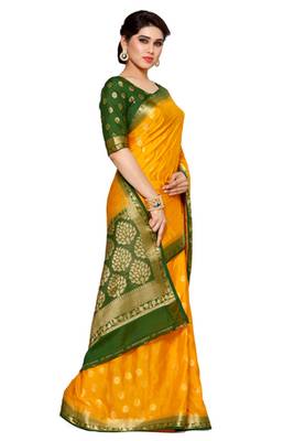 Mimosa Gold Crepe Faux Kanjivaram Style Saree With Blouse 3
