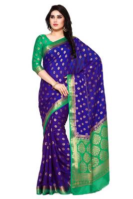 Mimosa Navy Blue Faux Kanjivaram Style Saree With Blouse 1